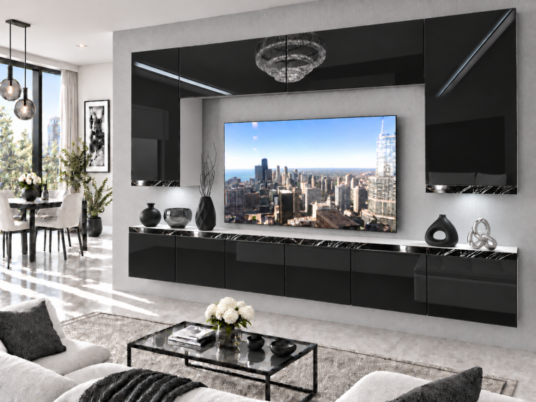 Nappali bútor Prestige 300 cm TV/RTV fekete fényes Gyártó IMP P Monroe 2/5/W/B/0/0/CS