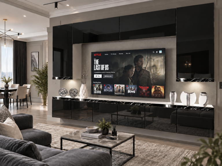 Nappali bútor Prestige 300 cm TV/RTV fekete fényes Gyártó IMP P Monroe 2/5/W/B/0/0/CS