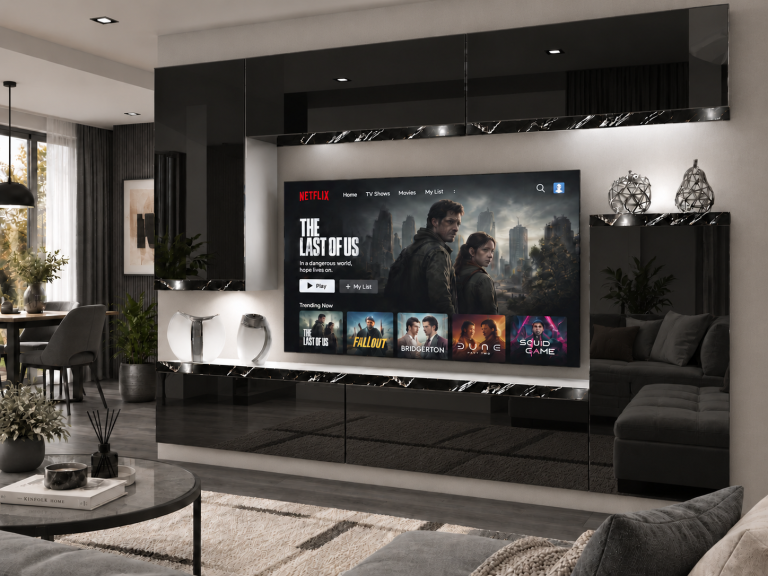 Nappali bútor Prestige 250 cm TV/RTV fekete fényes Gyártó IMP P Woody 8/5/W/B/0/0/CS