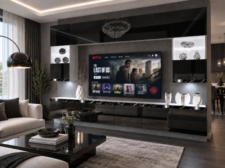 Nappali bútor Prestige 300 cm TV/RTV fekete fényes Gyártó IMP P1 Nolan 1/5/W/B/0/0/CS