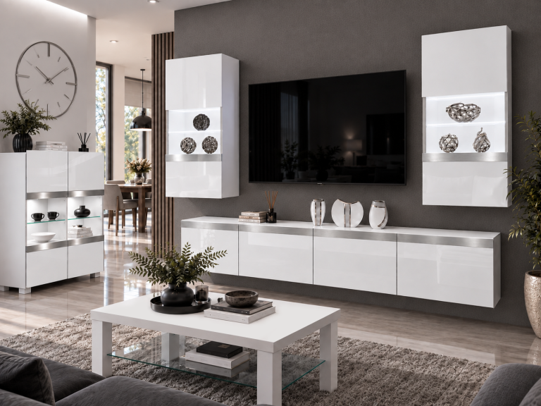 Nappali bútor Prestige 200 cm TV/RTV fehér fényes Gyártó IMP P Keanu 7/5/W/W/0/0/SL