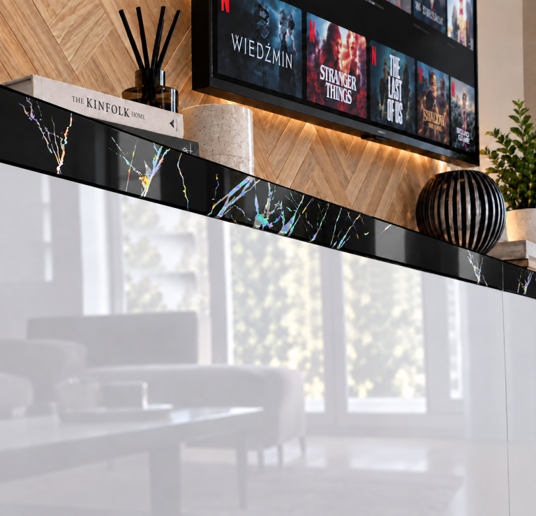 Nappali bútor Prestige 300 cm TV/RTV fehér fényes Gyártó IMP P1 Nolan 1/5/W/W/0/0/CS