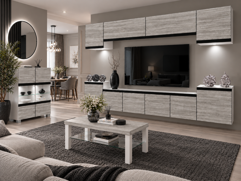 Nappali bútor Prestige 300 cm TV/RTV szürke antracit grafitos Gyártó IMP P Hepburn 4/5/W/GW1/0/0/CM