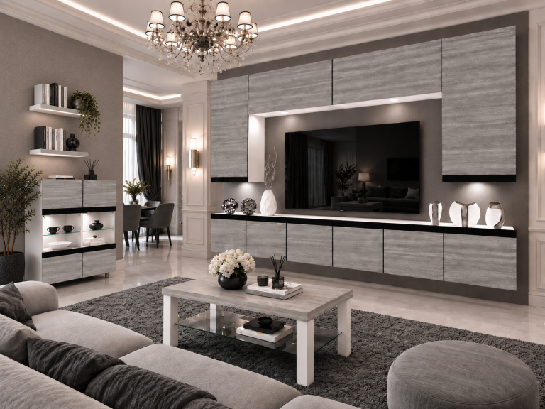 Nappali bútor Prestige 300 cm TV/RTV szürke antracit grafitos Gyártó IMP P Monroe 2/5/W/GW1/0/0/CM