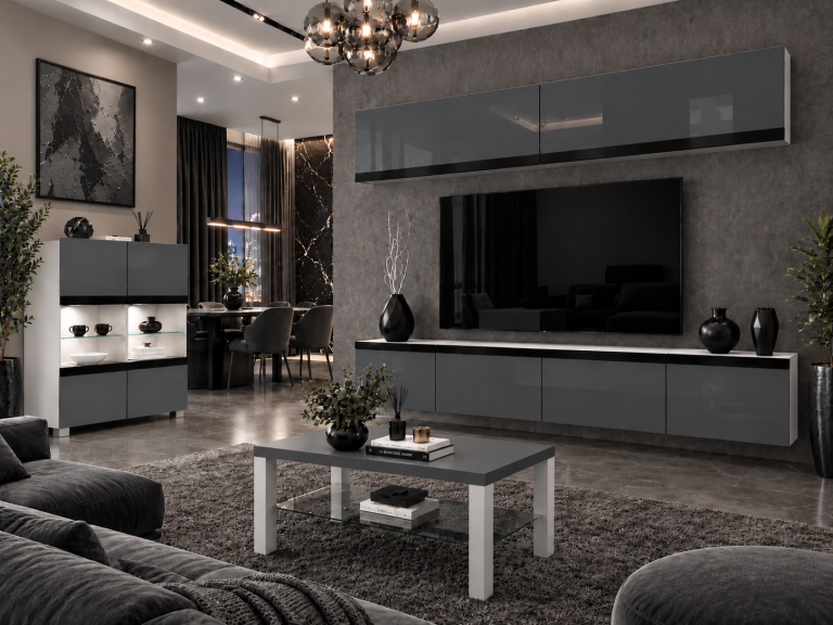 Nappali bútor Prestige 200 cm TV/RTV szürke fényes Gyártó IMP P Brando 6/5/W/S/0/0/CM