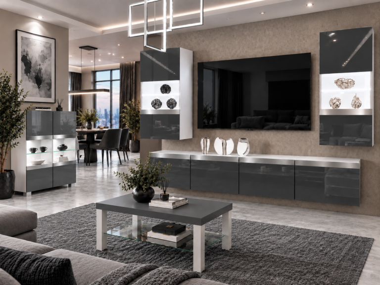 Nappali bútor Prestige 200 cm TV/RTV szürke fényes Gyártó IMP P Keanu 7/5/W/S/0/0/SL