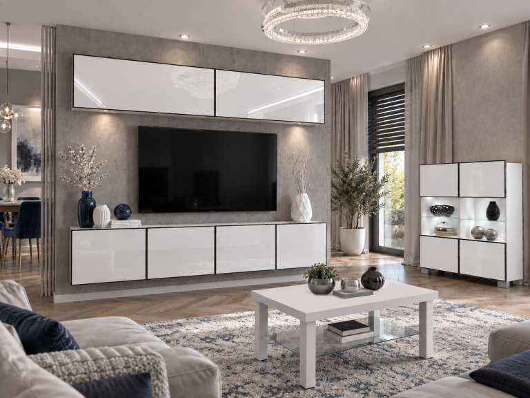 Nappali bútor Linea 200 cm TV/RTV fehér fényes Gyártó IMP L Brando 6/5/W/W/0/0