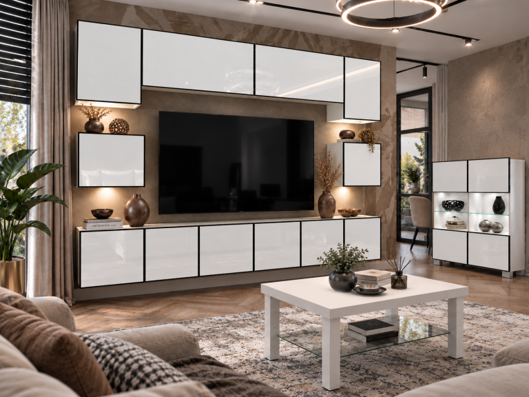 Nappali bútor Linea 300 cm TV/RTV fehér fényes Gyártó IMP L Tarantino 3/5/W/W/0/0