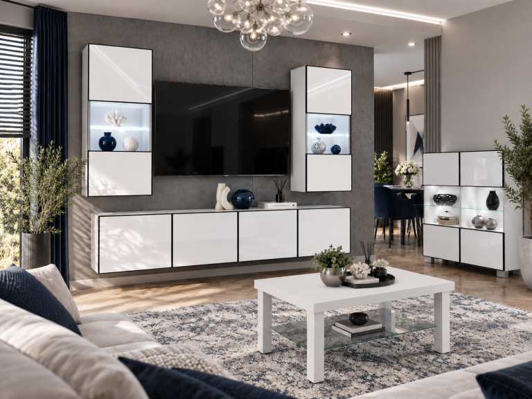 Nappali bútor Linea 200 cm TV/RTV fehér fényes Gyártó IMP L Keanu 7/5/W/W/0/0