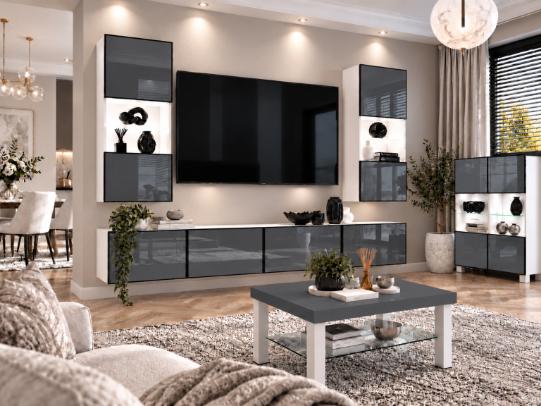 Nappali bútor Linea 200 cm TV/RTV szürke fényes Gyártó IMP L Keanu 7/5/W/S/0/0