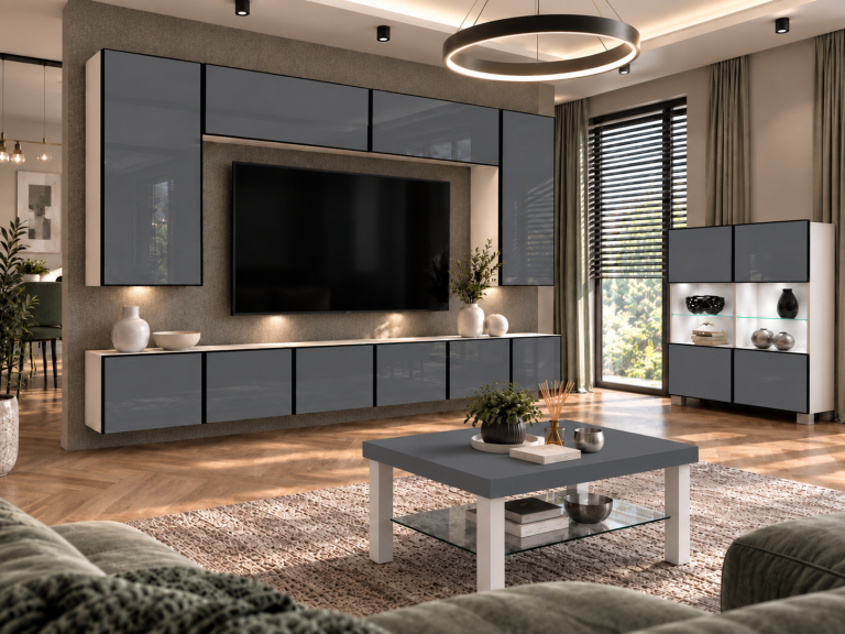 Nappali bútor Linea 300 cm TV/RTV szürke fényes Gyártó IMP L Monroe 2/5/W/S/0/0