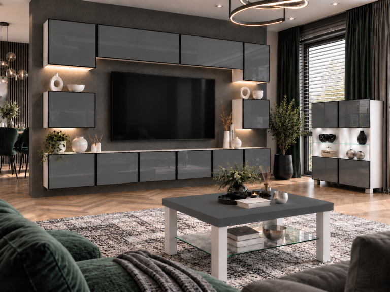 Nappali bútor Linea 300 cm TV/RTV szürke fényes Gyártó IMP L Tarantino 3/5/W/S/0/0