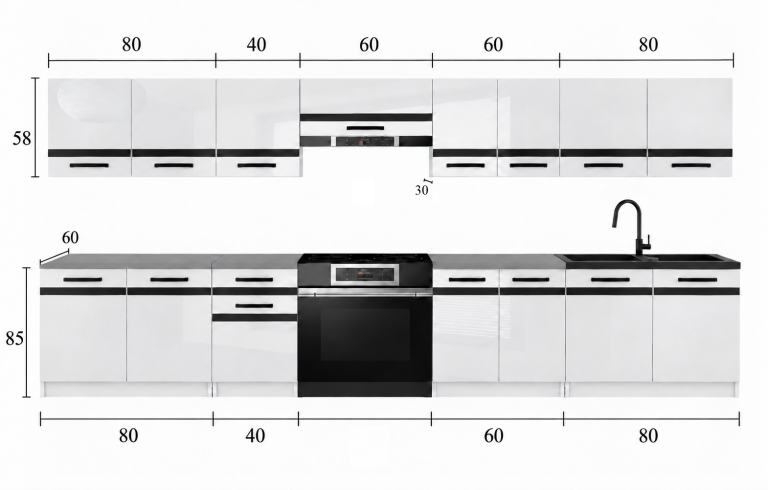 Meble kuchenne Prestige 320 cm czarny połysk z blatem Producent INF P Vincent/0/WT/B/0/0/SL