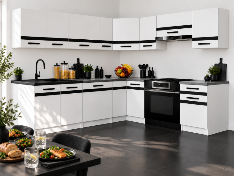 Meble kuchenne Prestige 420 cm biały mat bez blatu Producent TOR P Gustav/0/WT/WT/BB/A1/CM