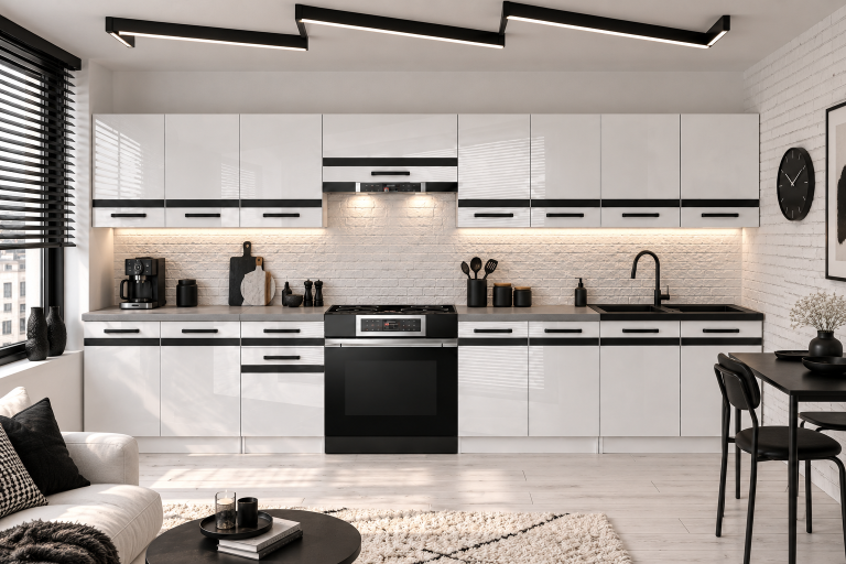 Meble kuchenne Prestige 320 cm biały połysk z blatem Producent INF P Vincent/0/WT/W/0/A1/CM