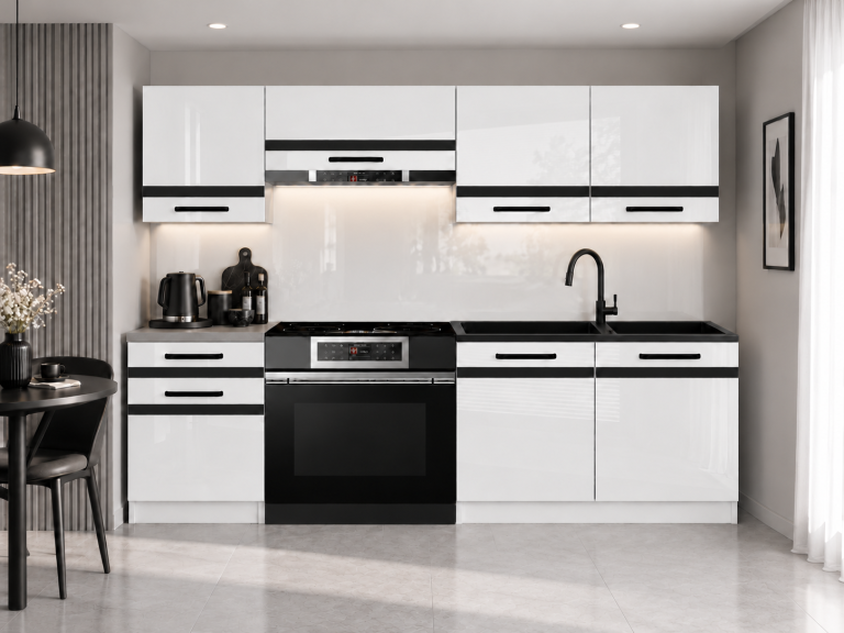 Meble kuchenne Prestige 180 cm biały połysk z blatem Producent INF P Leonardo/0/WT/W/0/0/CM
