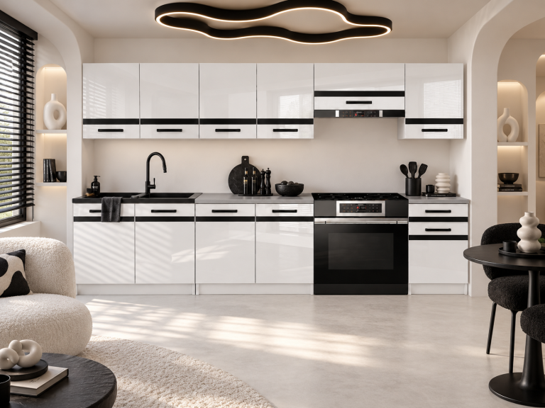 Meble kuchenne Prestige 260 cm biały połysk z blatem Producent INF P Frida/0/WT/W/0/A1/CM