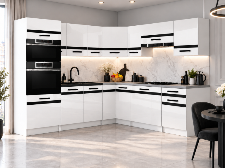 Meble kuchenne Prestige 420 cm biały połysk bez blatu Producent INF P Diego/0/WT/W/BB/A1/CM