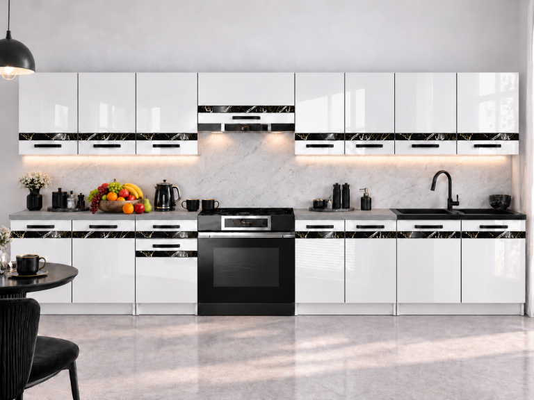 Meble kuchenne Prestige 320 cm biały połysk bez blatu Producent INF P Vincent/0/WT/W/BB/A1/CS