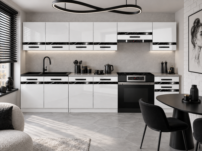 Meble kuchenne Prestige 260 cm biały połysk z blatem Producent INF P Frida/0/WT/W/0/A1/CS