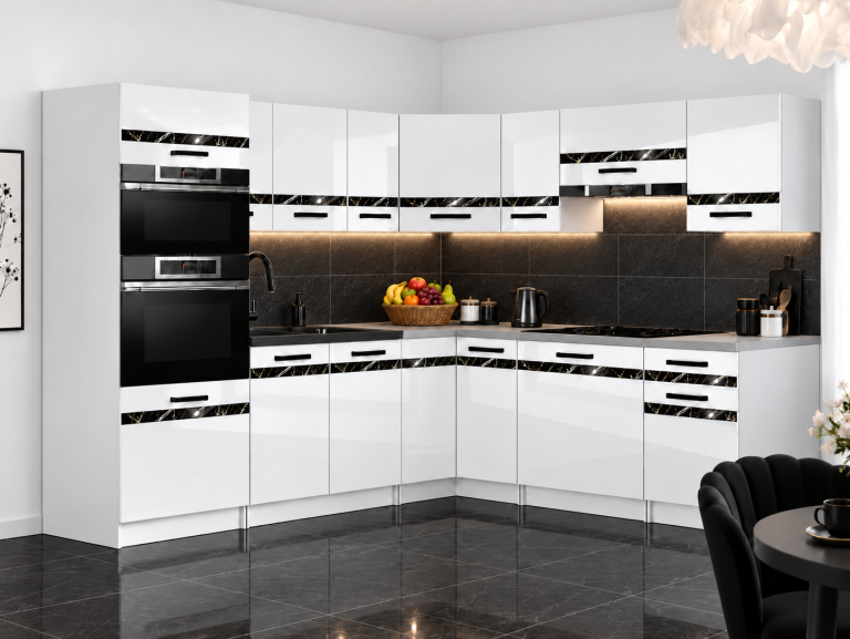Meble kuchenne Prestige 420 cm biały połysk z blatem Producent INF P Diego/0/WT/W/0/0/CS