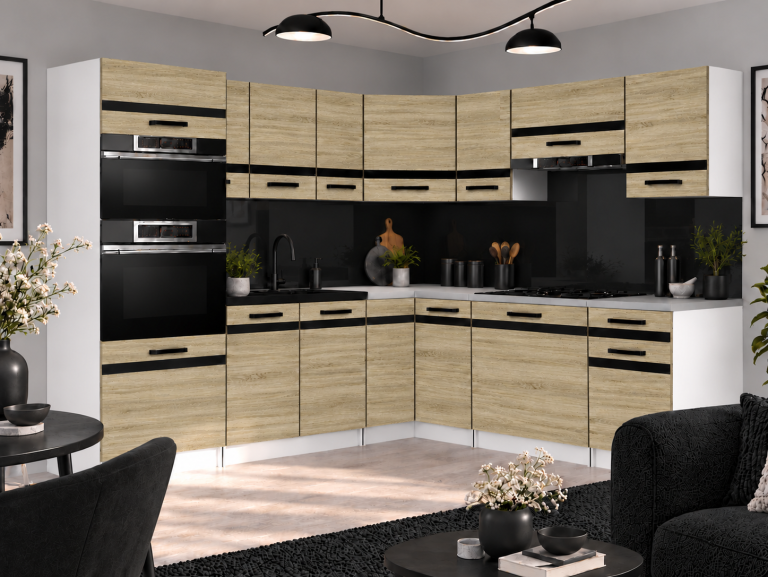 Meble kuchenne Prestige 420 cm dąb sonoma bez blatu Producent TOR P Diego/0/WT/DS/BB/A1/CM