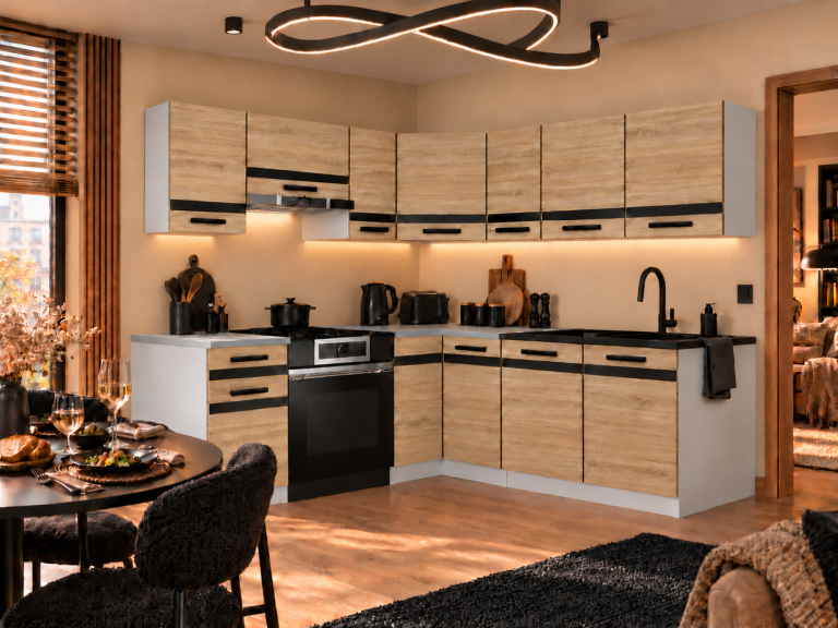 Meble kuchenne Prestige 360 cm dąb sonoma bez blatu Producent TOR P Pablo/0/WT/DS/BB/A1/CM