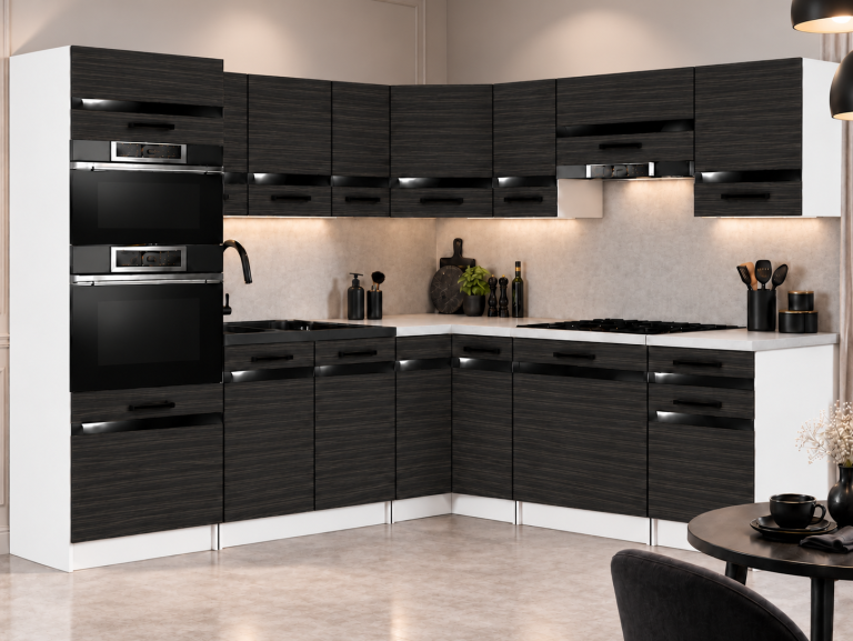 Meble kuchenne Prestige 420 cm heban królewski bez blatu Producent TOR P Diego/0/WT/HK/BB/A1/CP