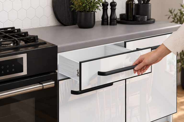 Meble kuchenne Linea 260 cm biały połysk bez blatu Producent INF L Frida/0/WT/W/BB/A1
