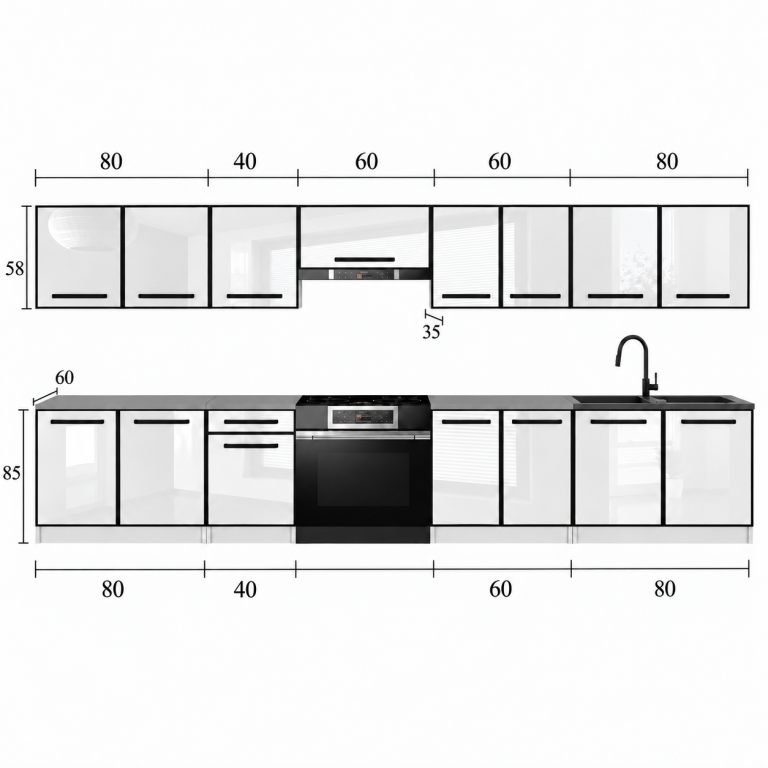 Meble kuchenne Linea 320 cm dąb sonoma z blatem Producent TOR L Vincent/0/WT/DS/0/0