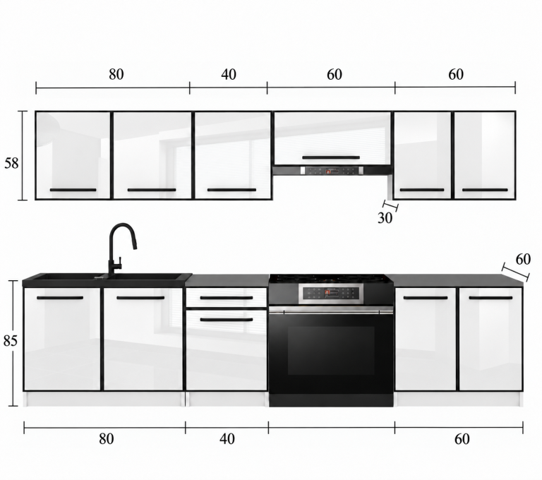 Meble kuchenne Linea 240 cm glamour wood bez blatu Producent TOR L Salvador/0/WT/GW1/BB/A1