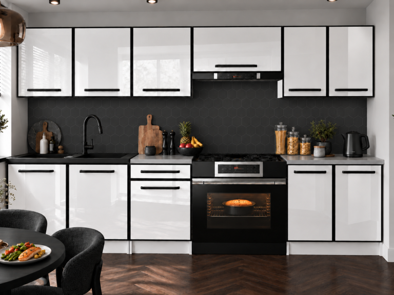 Meble kuchenne Linea 240 cm biały połysk bez blatu Producent INF L Salvador/0/WT/W/BB/A1