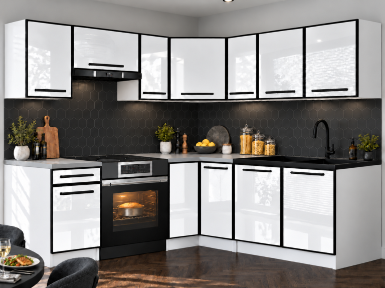 Meble kuchenne Linea 360 cm biały połysk bez blatu Producent INF L Pablo/0/WT/W/BB/A1