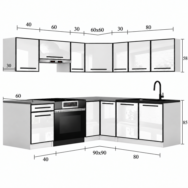 Meble kuchenne Linea 360 cm szary połysk bez blatu Producent INF L Pablo/0/WT/S/BB/A1