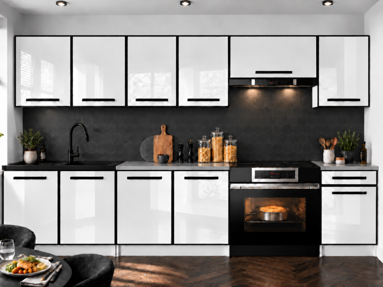 Meble kuchenne Linea 260 cm biały połysk z blatem Producent INF L Frida/0/WT/W/0/0