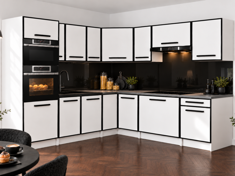 Meble kuchenne Linea 420 cm biały mat bez blatu Producent TOR L Diego/0/WT/WT/BB/A1
