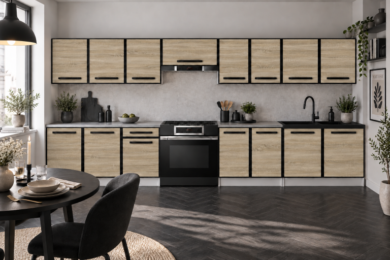 Meble kuchenne Linea 320 cm dąb sonoma bez blatu Producent TOR L Vincent/0/WT/DS/BB/A1