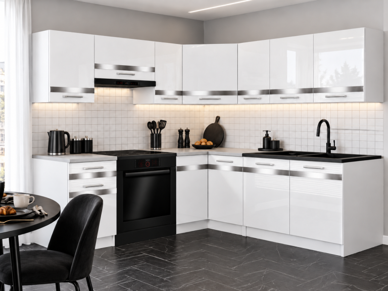 Meble kuchenne Prestige 360 cm biały połysk bez blatu Producent INF P Pablo/0/WT/W/BB/C1/SL