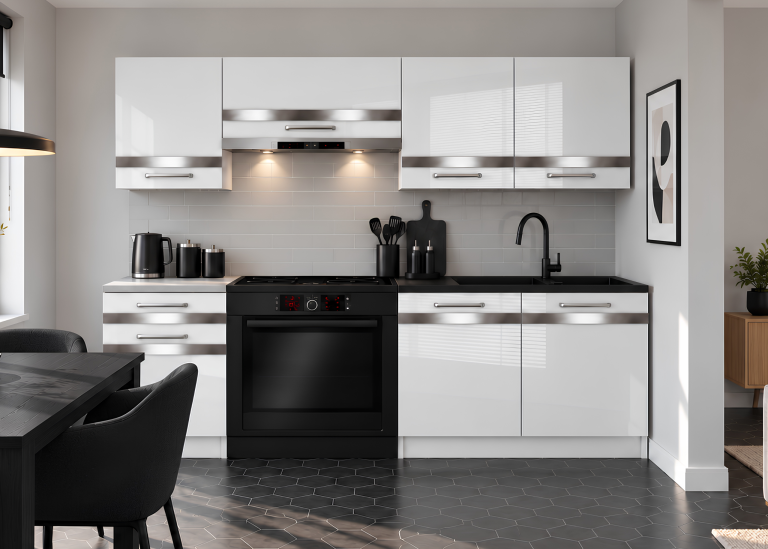 Meble kuchenne Prestige 180 cm biały połysk bez blatu Producent INF P Leonardo/0/WT/W/BB/C1/SL