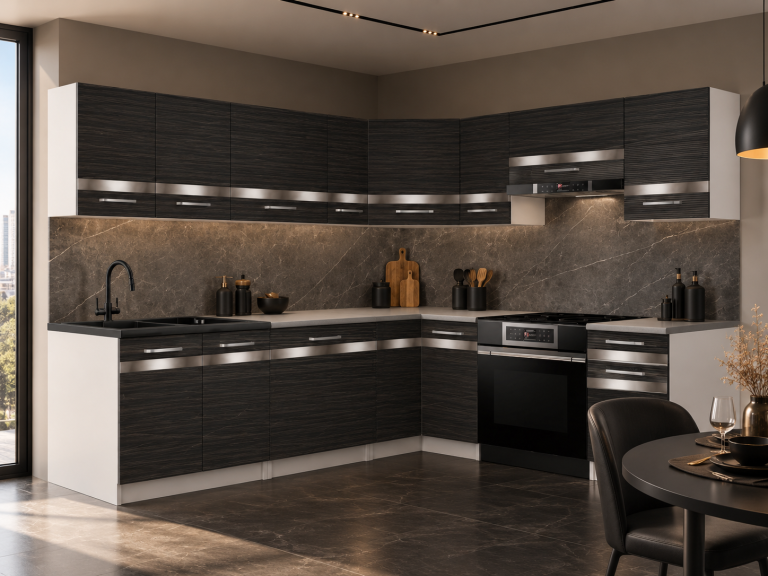 Meble kuchenne Prestige 420 cm heban królewski bez blatu Producent TOR P Gustav/0/WT/HK/BB/C1/SL