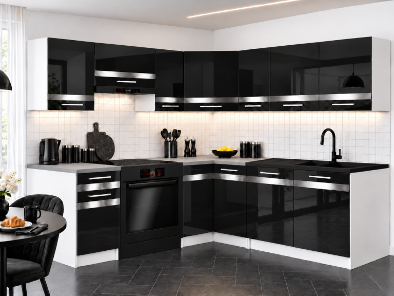 Meble kuchenne Prestige 360 cm czarny połysk bez blatu Producent INF P Pablo/0/WT/B/BB/0/SL