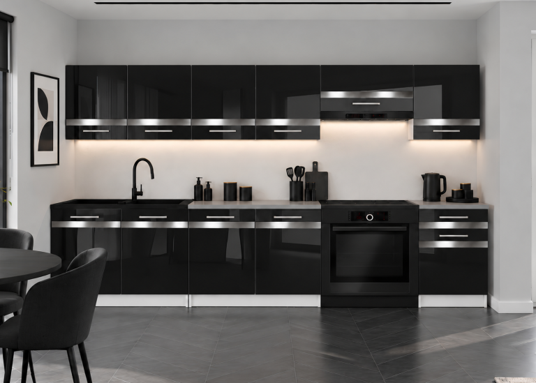 Meble kuchenne Prestige 260 cm czarny połysk z blatem Producent INF P Frida/0/WT/B/0/0/SL