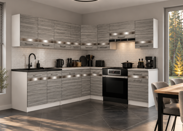 Meble kuchenne Prestige 420 cm glamour wood bez blatu Producent TOR P Gustav/0/WT/GW1/BB/C1/SL