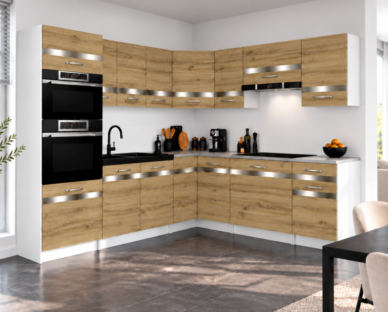 Meble kuchenne Prestige 420 cm dąb wotan bez blatu Producent TOR P Diego/0/WT/DW/BB/C1/SL