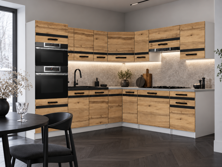 Meble kuchenne Prestige 420 cm dąb wotan bez blatu Producent TOR P Diego/0/WT/DW/BB/A1/CM