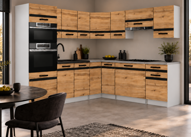 Meble kuchenne Prestige 420 cm dąb wotan bez blatu Producent TOR P Diego/0/WT/DW/BB/A1/CM